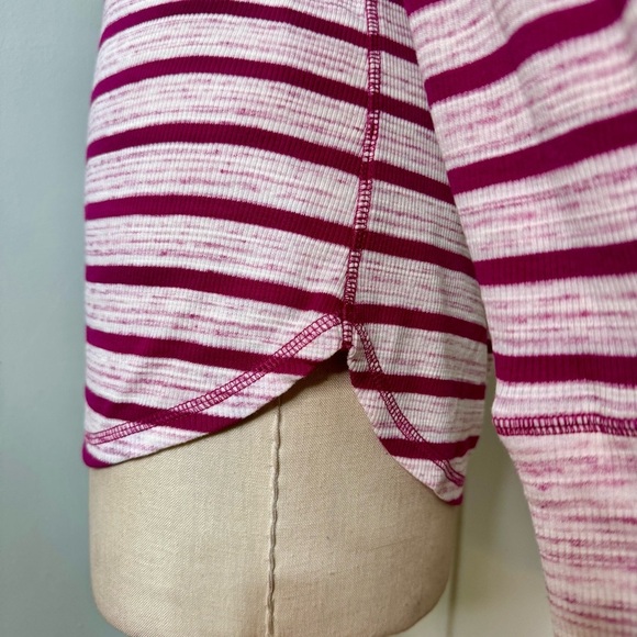 Talbots Henley Long Sleeve Button Up Shirt Purple White Striped Large NWT - Picture 4 of 9